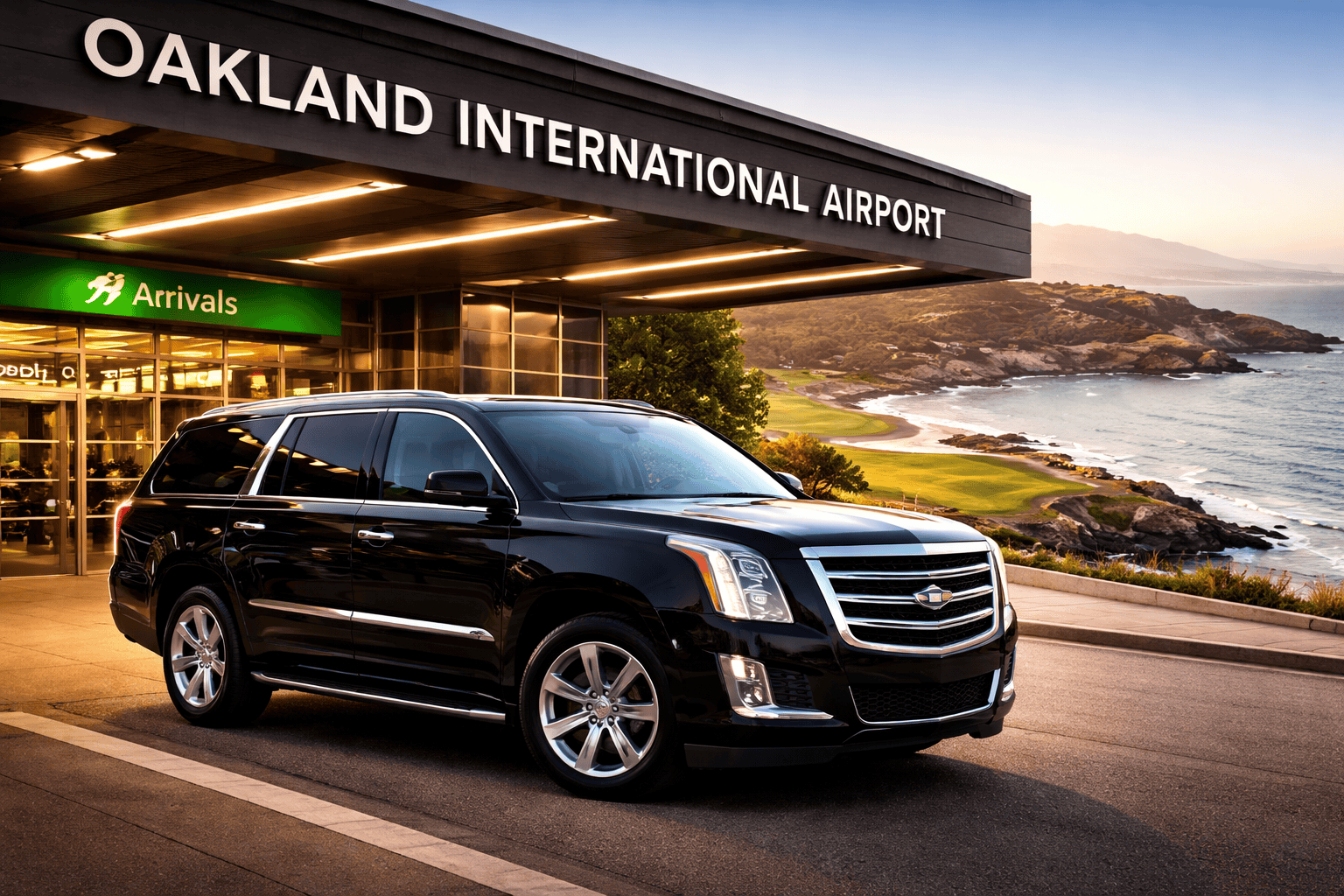Luxury OAK to Pebble Beach car service SUV at Oakland International Airport for private chauffeur transportation