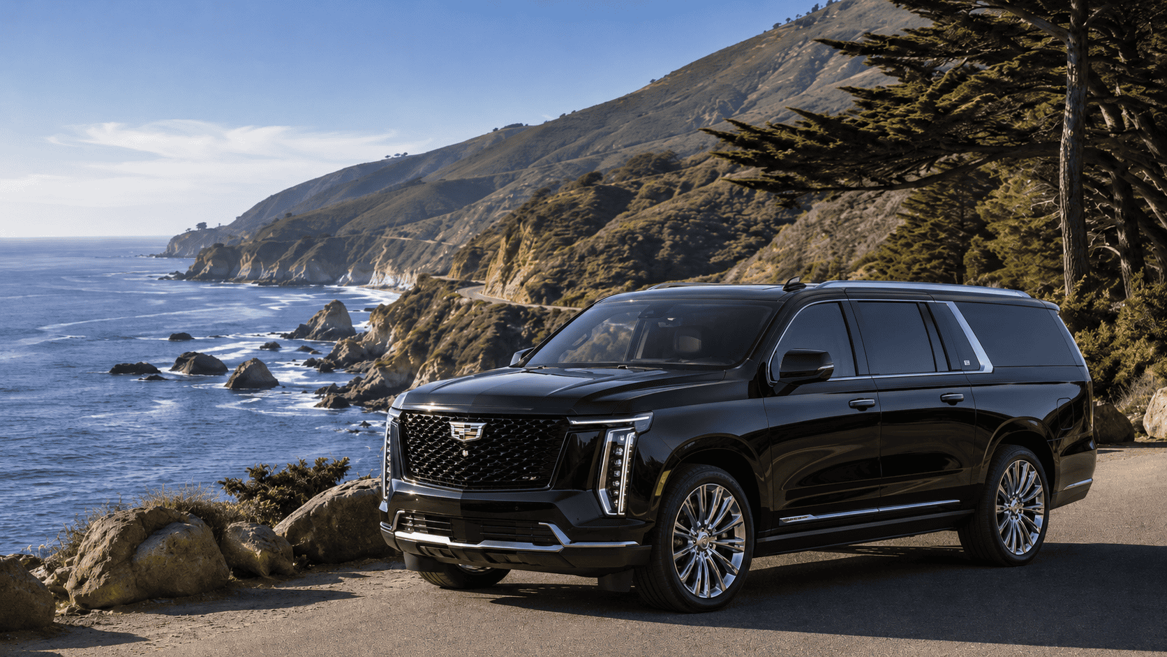 Cadillac Escalade for SFO to Big Sur car service on the scenic California coast by Pebble Beach Limo