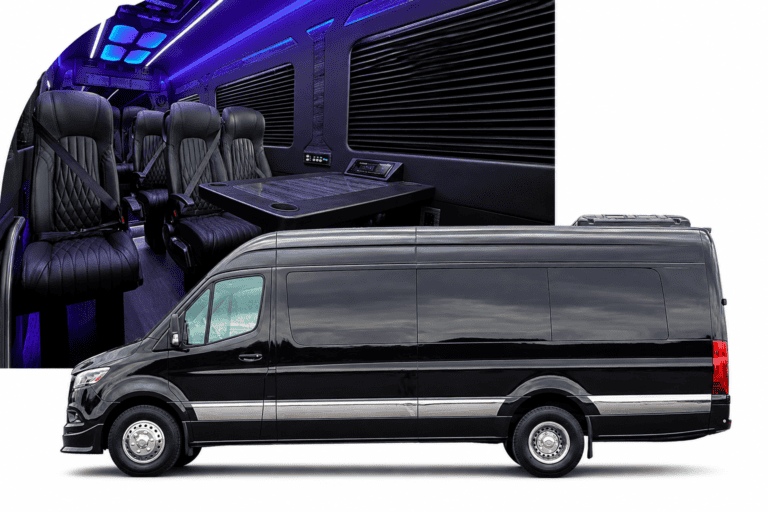 Mercedes-Benz Executive Sprinter luxury interior with leather seating, TV, advance audio system